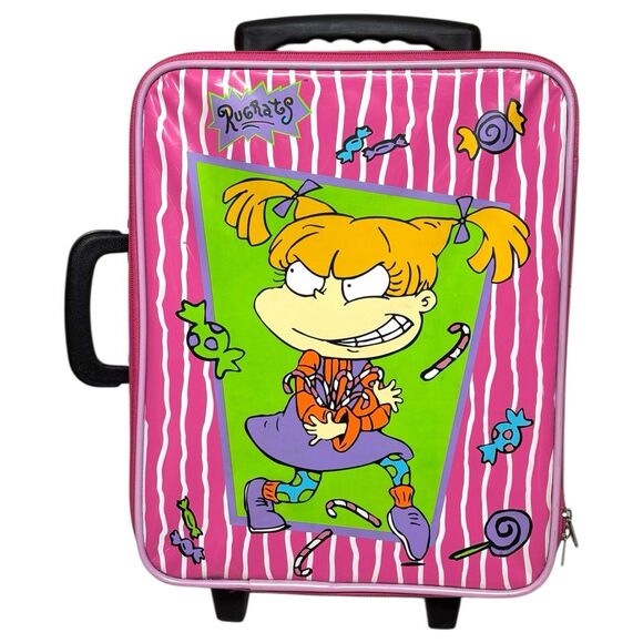 Vintage 1997 Nickelodeon Rugrats Angelica Suitcase Rare Viacom Pink Vinyl Roller